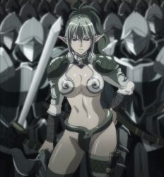Rule 34 | 1girl, armor, breasts, echidna (queen&#039;s blade), elf, female focus, highres, pointy ears, queen&#039;s blade, snake, solo, standing, sword, weapon