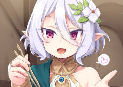 Rule 34 | 1girl, blush, elf, flower, kokkoro (princess connect!), open mouth, pointy ears, princess connect!, red eyes, short hair, umarutsufuri, white hair