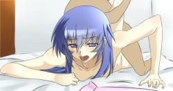 Rule 34 | 1girl, animated, animated png, arm support, bed, blue eyes, blue hair, blush, body blush, breasts, collarbone, duel monster, eria (yu-gi-oh!), eria the water charmer, hair between eyes, indoors, long hair, lying, mototenn, nude, on bed, on stomach, open mouth, sex, small breasts, solo focus, vaginal, yu-gi-oh!, yu-gi-oh! duel monsters