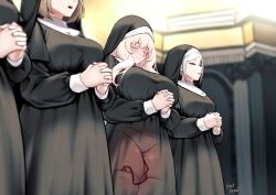 Rule 34 | 4girls, absurdres, blanche neige (svet yomi), blush, breasts, catholic, closed eyes, dress, faceless, faceless female, female masturbation, habit, highres, huge breasts, large breasts, long dress, long hair, long sleeves, masturbation, multiple girls, nun, original, own hands clasped, own hands together, palms together, panties, praying, sex toy, short hair, stealth masturbation, svet yomi, thick thighs, thighhighs, thighs, traditional nun, underwear, vibrator, vibrator in thighhighs, wavy hair, white hair, white panties, x-ray