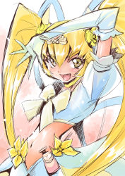 Rule 34 | 10s, 1girl, blonde hair, bow, choker, cure sunshine, cure sunshine (super silhouette), elbow gloves, gloves, heartcatch precure!, inoue sora, long hair, magical girl, midriff, myoudouin itsuki, navel, precure, solo, twintails, yellow bow, yellow eyes