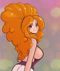 Rule 34 | 1girl, abstract background, adagio dazzle, ass, backless outfit, breasts, hasbro, highres, large breasts, looking at viewer, looking back, meme attire, my little pony, my little pony: equestria girls, my little pony: friendship is magic, no bra, scorpdk, sideboob, virgin killer sweater