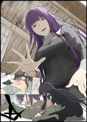 Rule 34 | 2girls, architecture, asagami fujino, bikini, black border, black dress, blunt bangs, border, breast smother, breasts, commentary request, covered navel, dress, east asian architecture, face to breasts, fate/grand order, fate (series), female pov, from above, from below, fujimaru ritsuka (female), fujimaru ritsuka (female) (brilliant summer), highres, kara no kyoukai, lap pillow, long dress, long hair, long sleeves, looking at another, looking at viewer, medium breasts, multiple girls, navel, o-ring, o-ring bikini, official alternate costume, open clothes, open mouth, open shorts, pov, purple hair, reien girl&#039;s academy school uniform, school uniform, seiza, shirt, shorts, sidelocks, sitting, smile, striped bikini, striped clothes, swimsuit, syatey, teeth, telekinesis, unzipped, upper teeth only, very long hair, yuri
