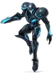 Rule 34 | 1girl, arm cannon, armor, blurry, blurry background, claws, commentary request, dark samus, energy, floating, full armor, glowing, glowing eyes, hand up, helmet, highres, looking at viewer, metroid, metroid prime, metroid prime 2: echoes, nintendo, official art, phazon, power armor, power suit, solo, super smash bros., weapon