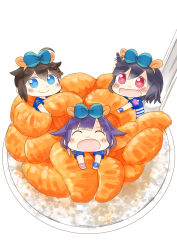 Rule 34 | 10s, 3girls, :d, ^ ^, ahoge, alternate costume, alternate hairstyle, bad id, bad pixiv id, blue eyes, brown hair, closed eyes, commentary request, closed eyes, food, fruit, hair flaps, hair ornament, hair ribbon, hinata yuu, kantai collection, mandarin orange, multiple girls, open mouth, purple hair, remodel (kantai collection), ribbon, shigure (kancolle), short sleeves, smile, star-shaped pupils, star (symbol), symbol-shaped pupils, taigei (kancolle), wavy mouth, yamashiro (kancolle)