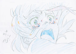 Rule 34 | 10s, 1girl, close-up, commentary, highres, key frame, kill la kill, matoi ryuuko, official art, open mouth, partially colored, production art, sketch, solo, tears, trigger (company)