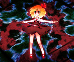 Rule 34 | 1girl, blonde hair, embodiment of scarlet devil, female focus, hair ribbon, necktie, open mouth, outstretched arms, red eyes, ribbon, rumia, sato, sato (hekiga ni nemuru), short hair, solo, spread arms, touhou