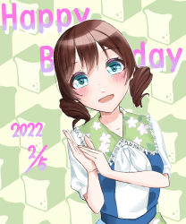 Rule 34 | 1girl, absurdres, alternate hairstyle, aqua eyes, artist name, artist request, blue dress, blue eyes, blush, bow, bowtie, braid, bread, breasts, brown hair, collarbone, collared dress, curly hair, dress, drill hair, emma verde, female focus, flower print, food, food print, freckles, frilled dress, frills, hair between eyes, highres, long hair, looking at viewer, love live!, love live! nijigasaki high school idol club, love live! school idol festival, own hands together, parted lips, plaid, plaid dress, pleated, pleated dress, puffy short sleeves, puffy sleeves, qu4rtz (love live!), red hair, short sleeves, skirt, small breasts, smile, solo, swinging (love live!), twin braids, twin drills, twintails, upper body, white bow, white skirt
