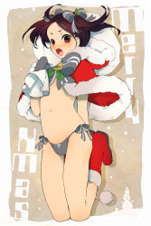 Rule 34 | 00s, 1boy, androgynous, axis powers hetalia, bad id, bad pixiv id, bell, boots, bow, bow panties, bowtie, brown eyes, brown hair, bulge, china (hetalia), christmas, crossdressing, etomai, forehead, fur trim, hair bow, highres, legs, male focus, midriff, mittens, navel, open mouth, panties, side-tie panties, solo, trap, twintails, underwear