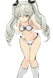 Rule 34 | 10s, 1girl, anchovy (girls und panzer), arms behind back, blush, bow, bow bra, bow panties, bra, breasts, brown eyes, commentary, days135, drill hair, dvddvd (meme), girls und panzer, green hair, hair ribbon, highres, long hair, medium breasts, meme, neta, one eye closed, panties, ribbon, simple background, sketch, socks, solo, standing, thigh gap, twin drills, twintails, underwear, underwear only, undressing, white background, white bra, white panties, white socks, wide hips