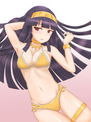 Rule 34 | 1girl, absurdres, bikini, black hair, breasts, cleavage, gold bikini, highres, isis (p&amp;d), medium breasts, puzzle &amp; dragons, solo, swimsuit