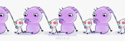 artist_name black_eyes colored_skin creature_focus dated height_difference holding leaf looking_at_another maykamonin nintendo no_humans no_mouth pikmin_(creature) pikmin_(series) purple_hair purple_pikmin purple_skin red_eyes shadow short_hair simple_background sitting solid_circle_eyes very_short_hair watermark white_background white_pikmin white_skin