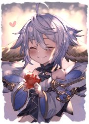 Rule 34 | 1girl, ahoge, animal ears, ayacho, bare shoulders, candy, eating, closed eyes, flower-shaped pupils, food, granblue fantasy, harvin, heart, highres, holding, holding food, looking at viewer, short hair, smile, solo, symbol-shaped pupils, wamdus (granblue fantasy), white hair