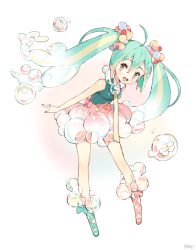 Rule 34 | 1girl, ahoge, artist name, bad id, bad pixiv id, bubble, green eyes, green hair, hatsune miku, leaning forward, long hair, matching hair/eyes, open mouth, parfait (ryunghu), skirt, solo, twintails, vocaloid