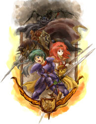 Rule 34 | 1girl, 3boys, alm (fire emblem), blue armor, celica (fire emblem), celica (warrior princess) (fire emblem), dragon, duma (fire emblem), falchion (fire emblem), fire emblem, fire emblem gaiden, holding, holding polearm, holding sword, holding weapon, horse, jedah (fire emblem), lance, multiple boys, nintendo, open mouth, polearm, red-50869, red armor, red eyes, red hair, shouting, sword, weapon, zombie dragon