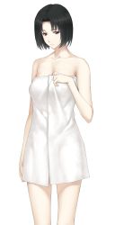Rule 34 | 1girl, black eyes, black hair, breasts, game cg, highres, innocent grey, kara no shoujo 2, large breasts, legs, looking at viewer, nude, short hair, simple background, solo, standing, sugina miki, thighs, towel, white background