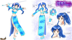 Rule 34 | anklet, blue hair, character sheet, end breaker!, flats, flower, hair flower, hair ornament, jewelry, long hair, necklace, ooyuki, ponytail, skirt, sword, tears, twintails, weapon, yellow eyes