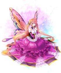 Rule 34 | 1girl, blue eyes, bug, butterfly, butterfly hair ornament, butterfly wings, dress, hair ornament, happy, highres, insect, insect wings, long hair, multicolored wings, orange hair, original, sawaki, smile, solo, very long hair, wings