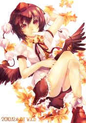 1girl brown_hair female_focus geta hat looking_at_viewer red_eyes shameimaru_aya short_hair solo tengu-geta tokin_hat touhou w.r.b wings