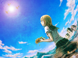 Rule 34 | 1girl, cloud, day, flower, kagamine rin, paraiso, sky, solo, vocaloid, water