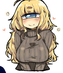 Rule 34 | + +, 1girl, ahoge, blonde hair, blue eyes, blush, breast press, breasts, cropped torso, cyclops, heart, large breasts, looking at viewer, muroku (aimichiyo0526), one-eyed, original, ribbed sweater, sidelocks, simple background, smile, solo, sweater, tareme, upper body, white background