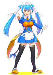 Rule 34 | 1girl, alternate costume, blade liger, blue hair, breasts, enmaided, fangs, long hair, maid, multicolored hair, personification, ribbon, solo, tail, twintails, ueyama michirou, white hair, yellow eyes, zoids