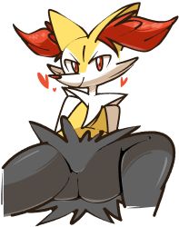 Rule 34 | 1girl, animal ear fluff, animal ears, animal nose, black fur, body fur, braixen, closed mouth, creatures (company), cropped legs, female focus, flat chest, fox ears, fox girl, furry, furry female, game freak, gen 6 pokemon, happy, heart, highres, jaggy lines, leaning back, looking at viewer, nintendo, pokemon, pokemon (creature), red eyes, simple background, sitting, smile, snout, solo, spread legs, thick thighs, thighs, vilepluff, white background, white fur, yellow fur