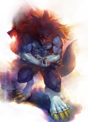 Rule 34 | 1boy, abs, animal ears, capcom, full body, fur, furry, furry male, gallon (vampire), gradient background, male focus, manly, maskedriderkc, muscular, red eyes, solo, tail, vampire (game), werewolf, wolf, wolf ears, wolf tail