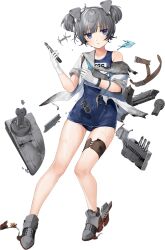 Rule 34 | 1girl, breasts, full body, gloves, grey hair, hair between eyes, headgear, hoshiakari (c2 kikan), i-36 (kancolle), kantai collection, machinery, neckerchief, official art, pout, sailor collar, school swimsuit, short hair, solo, swimsuit, swimsuit under clothes, torpedo, transparent background, twintails, white gloves