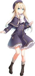 Rule 34 | 1girl, artwhirl mahou gakuen no otome-tachi, blonde hair, blue eyes, capelet, closed mouth, dress, full body, grey capelet, grey dress, grey headwear, hair between eyes, hair intakes, highres, long hair, long sleeves, purple headwear, scarf, smile, solo, sophie (artwhirl), standing, straight hair, tachi-e, transparent background, very long hair, white scarf