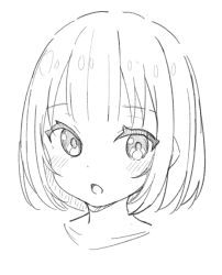 Rule 34 | 1girl, blush, greyscale, looking at viewer, monochrome, okota mikan, original, parted lips, portrait, short hair, simple background, solo, white background