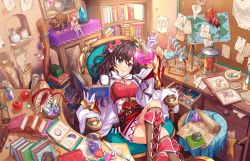 Rule 34 | 10s, 1girl, :3, artist request, beaker, book, bookshelf, boots, breasts, crossed legs, feathers, flower, from above, gloves, ichinose shiki, idolmaster, idolmaster cinderella girls, idolmaster cinderella girls starlight stage, jpeg artifacts, mortar (bowl), official art, pestle, sitting, skull, solo, source request, test tube, test tube rack, tweezers, white gloves