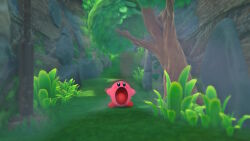 Rule 34 | angry, full body, grass, kirby (series), kirby and the forgotten land, looking at viewer, nintendo, open mouth, outdoors, tree