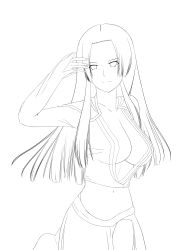 Rule 34 | 1girl, absurdres, amazon lily, boa hancock, breasts, female focus, highres, long hair, monochrome, navel, one piece, outline, simple background, solo, standing, u delf, white background