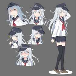 Rule 34 | 1girl, ?, @ @, anchor symbol, arm at side, arm up, bad id, bad pixiv id, black skirt, blue eyes, blue hair, blush, brown footwear, closed mouth, cnm, embarrassed, expressionless, expressions, flat chest, flying sweatdrops, full body, headgear, hibiki (kancolle), highres, kantai collection, loafers, long hair, long sleeves, looking at viewer, miniskirt, multiple views, neckerchief, nose blush, open mouth, pleated skirt, red neckerchief, roman numeral, school uniform, serafuku, shaded face, shirt, shoes, skirt, sparkle, standing, thighhighs, thumbs up, translated, upper body, very long hair, white shirt, zettai ryouiki