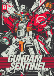 Rule 34 | absurdres, artist logo, beam rifle, blue eyes, clenched hand, commentary, commission, copyright name, cover, earth federation space forces, energy gun, english commentary, ex-s gundam, fake cover, gun, gundam, gundam sentinel, highres, holding, holding gun, holding weapon, looking at viewer, mecha, mobile suit, robot, science fiction, solo, subjekt zero, v-fin, vhs cover, weapon
