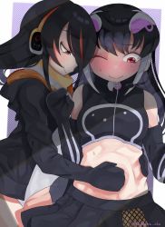 Rule 34 | african penguin (kemono friends), black eyes, black hair, emperor penguin (kemono friends), highres, kedama (ughugjydthjdf), kemono friends, kemono friends v project, long hair, shirt, simple background, skirt, tail, virtual youtuber