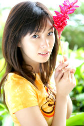 Rule 34 | 1girl, asian, flower, highres, looking at viewer, nagasawa nao, nao mail, photo (medium), shirt, t-shirt