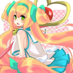 Rule 34 | 1girl, arc system works, blazblue, blazblue: continuum shift, blonde hair, gloves, green eyes, hairband, long hair, low-tied long hair, platinum the trinity, quad tails, ribbon, rine0412, staff