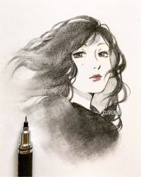 Rule 34 | 1girl, art tools in frame, artist name, bad id, bad twitter id, black hair, clivenzu, closed mouth, commentary, english commentary, floating hair, graphite (medium), grey eyes, highres, lipstick, looking at viewer, makeup, mechanical pencil, mixed media, mole, mole under mouth, original, pencil, photo (medium), red lips, solo, traditional media, upper body