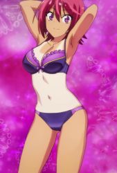Rule 34 | anime screenshot, bokutachi wa benkyou ga dekinai, bra, highres, panties, purple bra, purple eyes, purple panties, red hair, screencap, tagme, takemoto uruka, tan, tanline, underwear