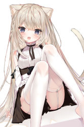 Rule 34 | 1girl, :o, absurdres, animal ears, artist request, bare shoulders, blonde hair, blush, braid, breasts, cat ears, cat girl, cat tail, character request, choker, copyright request, frills, garter straps, head tilt, highres, long hair, looking at viewer, medium breasts, miniskirt, open mouth, sitting, skirt, straight hair, symbol-shaped pupils, tail, thighhighs, thighs, very long hair
