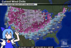 Rule 34 | 1girl, cirno, female focus, solo, the weather channel, third-party edit, touhou, weather, | |