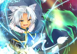 Rule 34 | 10s, 1boy, animal ears, armor, bad id, bad pixiv id, cape, cat boy, cat ears, cat tail, dog days, fang, gaul galette des rois, lion tail, male focus, open mouth, solo, tail, tsukumu, white hair, yellow eyes