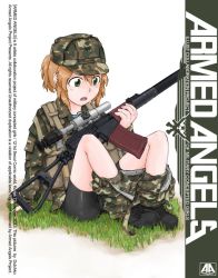 Rule 34 | 1girl, armed angels, artist name, as val, assault rifle, automatic rifle, bad id, bad pixiv id, bike shorts, black footwear, blonde hair, boots, cameltoe, camouflage, camouflage pants, clothes pull, cover, dutchko, english text, green eyes, gun, gym shorts, hat, integral suppressor, integrally-suppressed firearm, kalashnikov rifle, load bearing vest, military, military uniform, original, pants, pants pull, rifle, russia, scope, shirt, shorts, solo, striped clothes, striped shirt, suppressor, telnyashka, toz (tulsky oruzheiny zavod), tsniitochmash, tula arms plant, uniform, weapon