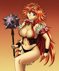 Rule 34 | 1girl, breasts, large breasts, mr creeping deth, queen&#039;s blade, red hair, risty (queen&#039;s blade), smile, solo, tattoo