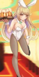 Rule 34 | 1girl, alternate costume, animal ears, black leotard, blonde hair, breasts, chest jewel, detached collar, fake animal ears, fishnet pantyhose, fishnets, high heels, highres, large breasts, leotard, long hair, mythra (xenoblade), pantyhose, playboy bunny, rabbit ears, solo, swept bangs, very long hair, white-paka, wrist cuffs, xenoblade chronicles (series), xenoblade chronicles 2, yellow eyes