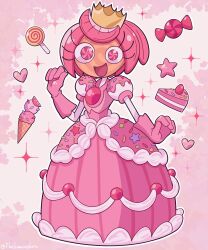 Rule 34 | 1girl, cake, candy girl, crown, dress, food, glitch productions, highres, ice cream, looking at viewer, pink hair, princess loolilalu, the amazing digital circus