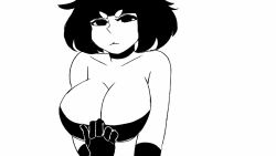 Rule 34 | 1girl, :3, animated, animated gif, black eyes, black hair, breasts, cleavage, emmpyfour, jiggle, large breasts, presenting, short hair, top pull