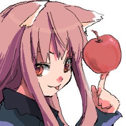 Rule 34 | 00s, 1girl, animal ears, apple, balancing, food, fruit, holo, index finger raised, lowres, oekaki, solo, spice and wolf, wolf ears